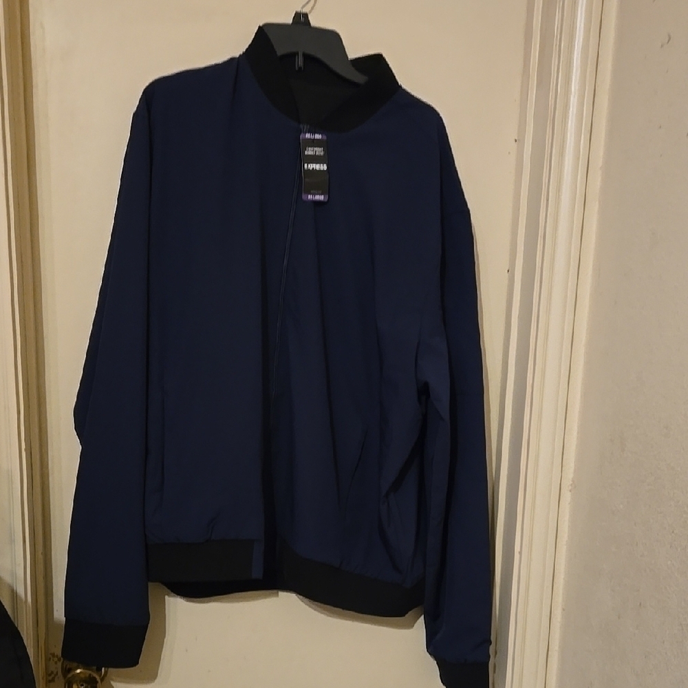 NWT Express Light Weight Blue Bomber Jacket with Zipper Closure